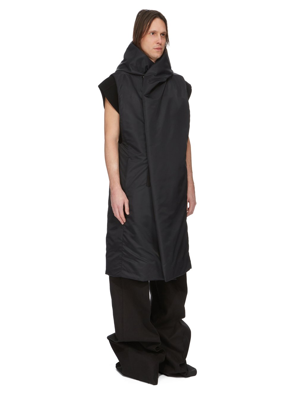 RICK OWENS FW23 LUXOR RUNWAY HOODED LINER IN BLACK RECYCLED BOMBER