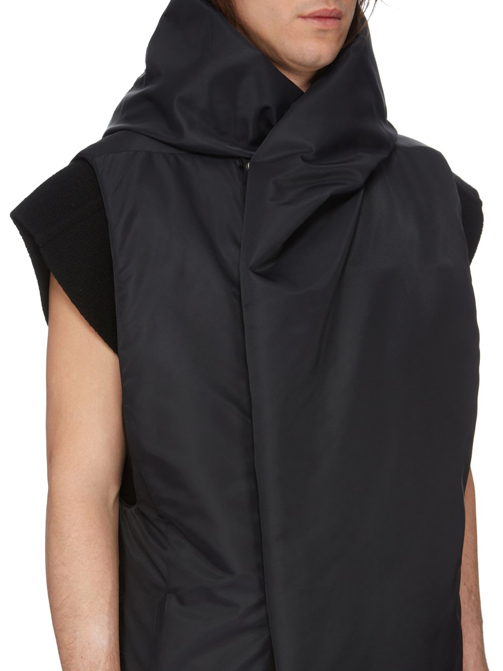 RICK OWENS FW23 LUXOR RUNWAY HOODED LINER IN BLACK RECYCLED BOMBER