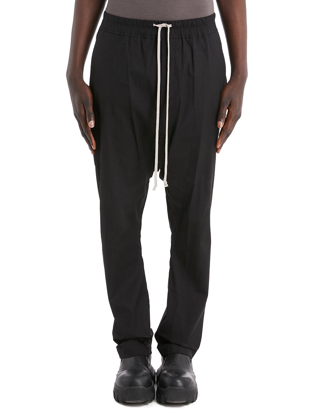 RICK OWENS FOREVER DRAWSTRING LONG IN BLACK HEAVY COTTON POPLIN