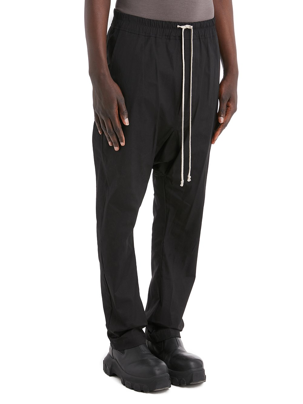 RICK OWENS FOREVER DRAWSTRING LONG IN BLACK HEAVY COTTON POPLIN