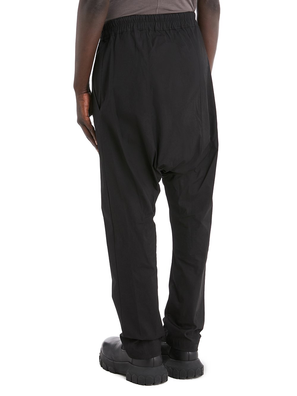 RICK OWENS FOREVER DRAWSTRING LONG IN BLACK HEAVY COTTON POPLIN