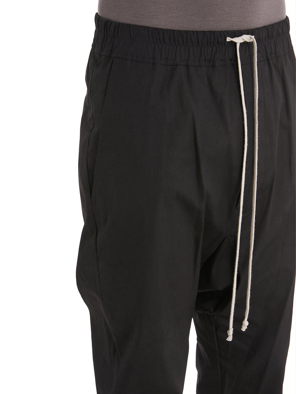 RICK OWENS FOREVER DRAWSTRING LONG IN BLACK HEAVY COTTON POPLIN