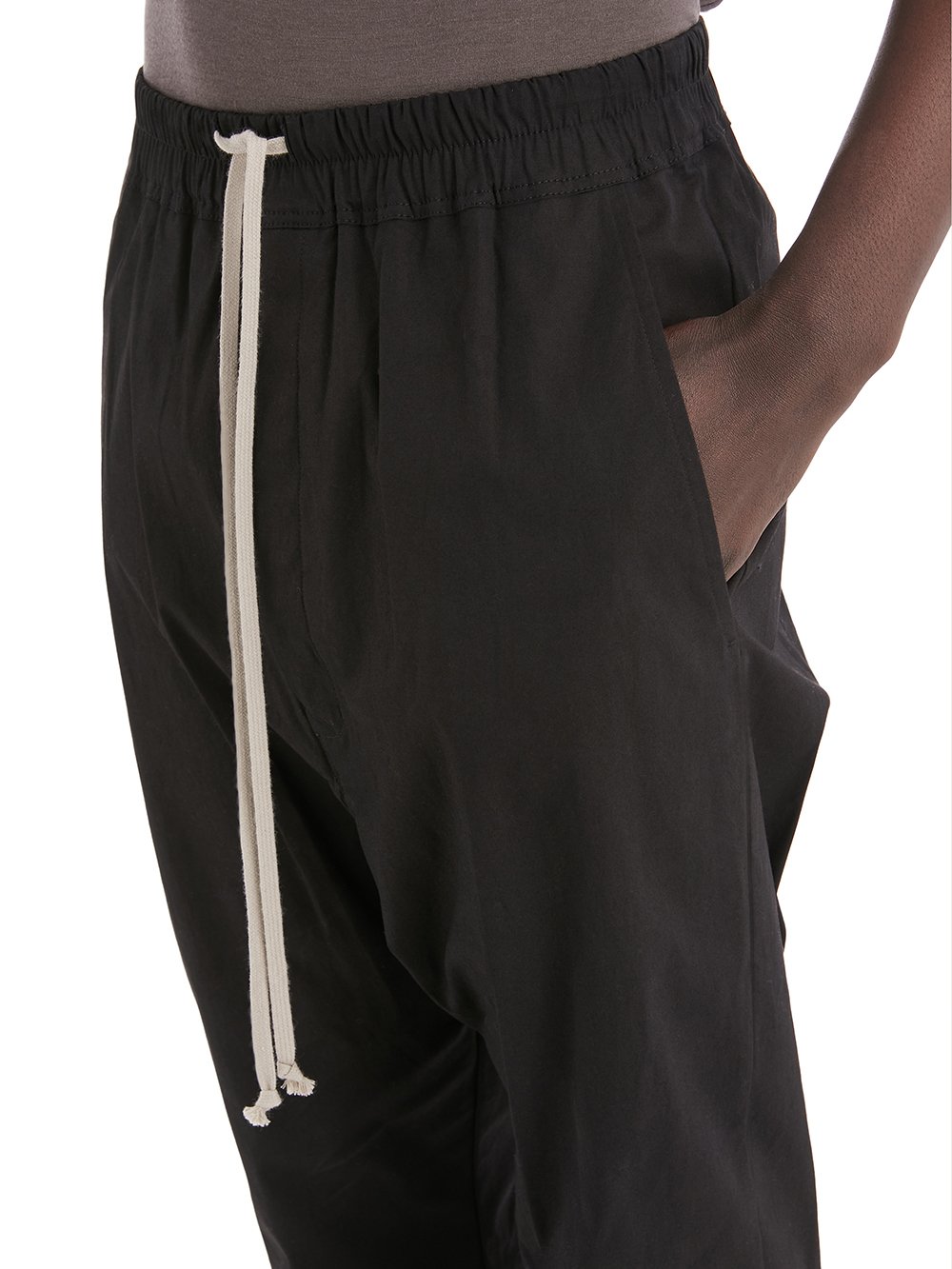 RICK OWENS FOREVER DRAWSTRING LONG IN BLACK HEAVY COTTON POPLIN