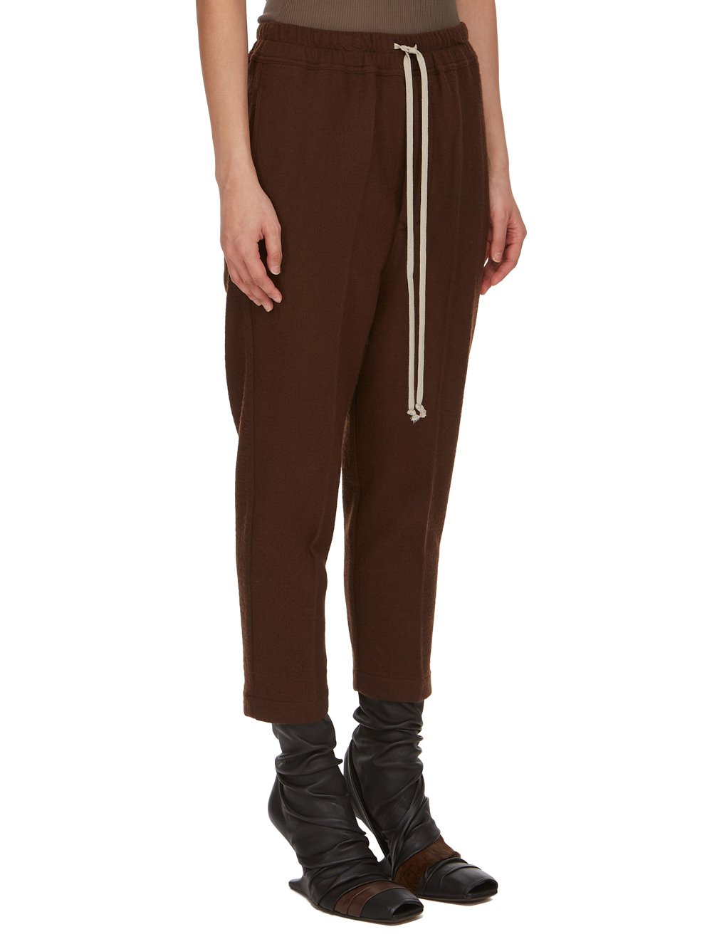 RICK OWENS FW23 LUXOR DRAWSTRING ASTAIRES CROPPED IN BROWN SOFT WOOL FLANNEL