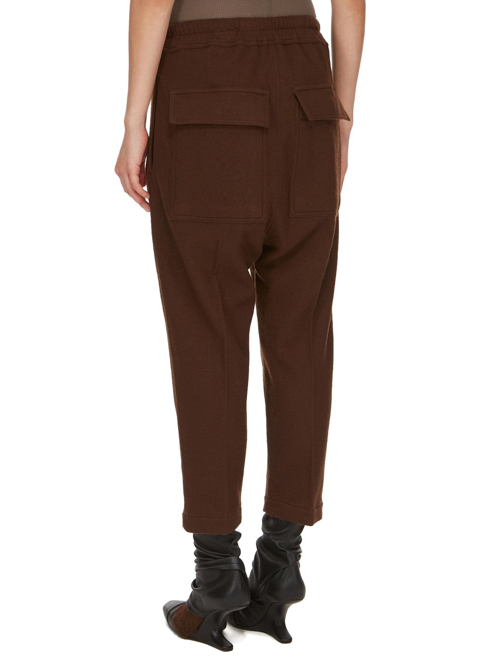 RICK OWENS FW23 LUXOR DRAWSTRING ASTAIRES CROPPED IN BROWN SOFT WOOL FLANNEL