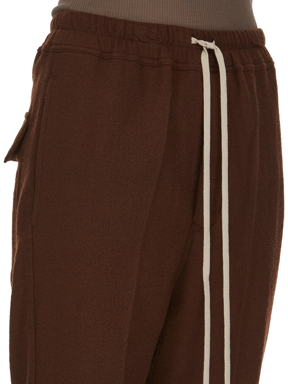 RICK OWENS FW23 LUXOR DRAWSTRING ASTAIRES CROPPED IN BROWN SOFT WOOL FLANNEL