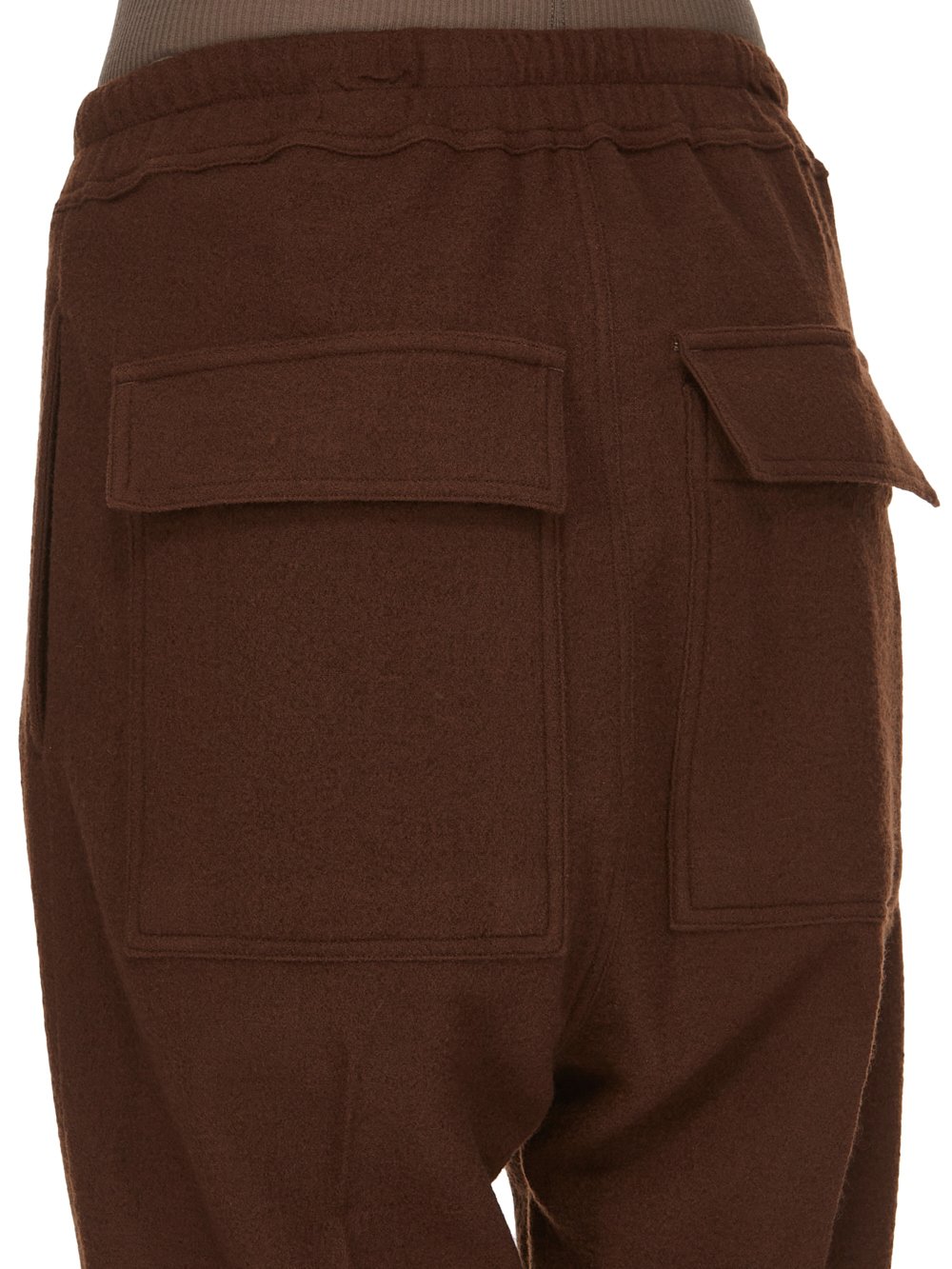 RICK OWENS FW23 LUXOR DRAWSTRING ASTAIRES CROPPED IN BROWN SOFT WOOL FLANNEL