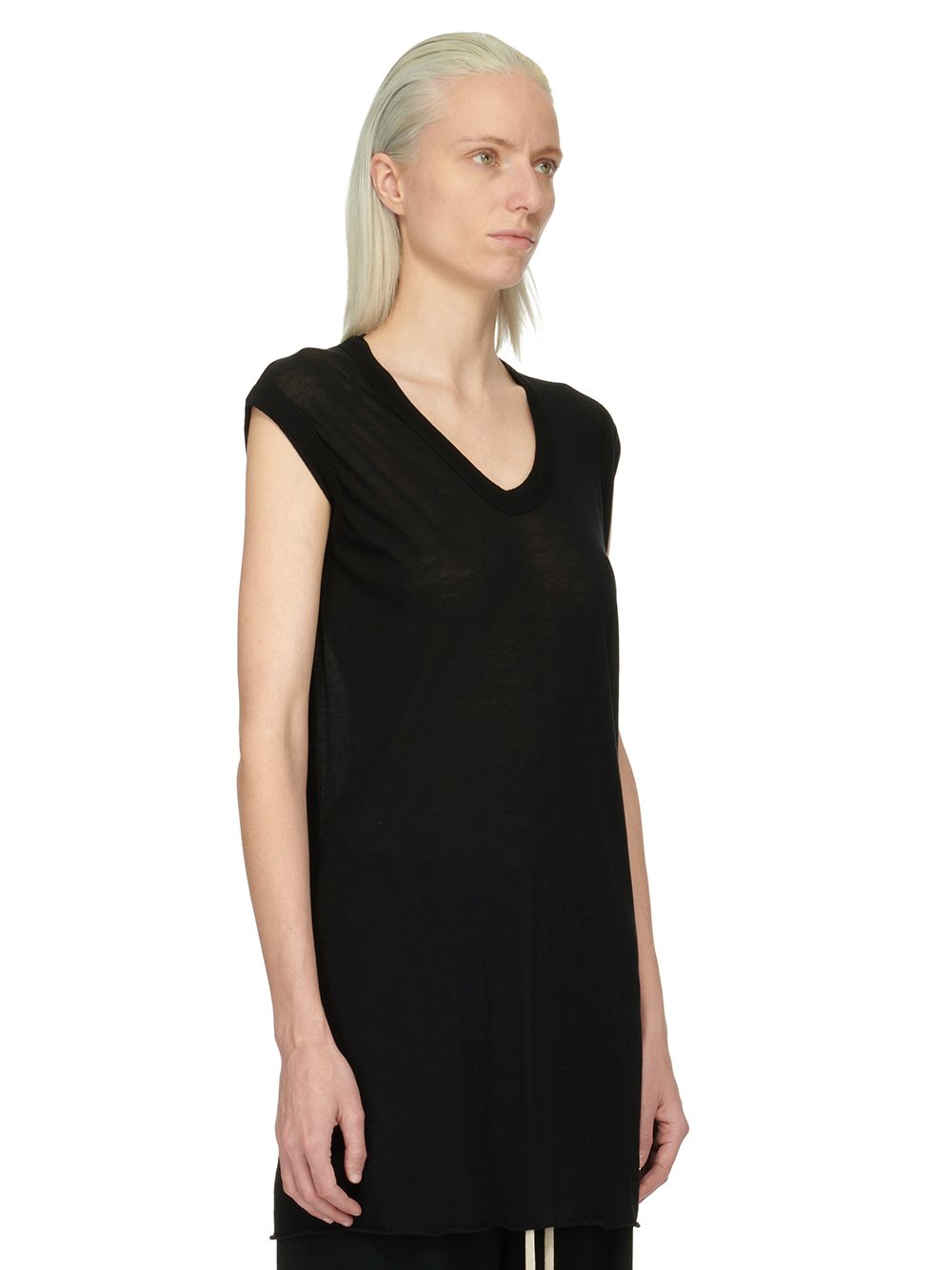 RICK OWENS FOREVER BASIC SL T IN BLACK UNSTABLE COTTON