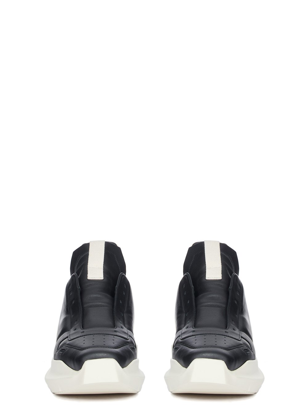 RICK OWENS FW23 LUXOR RUNWAY GETH RUNNER IN BLACK AND MILK FULL GRAIN CALF LEATHER