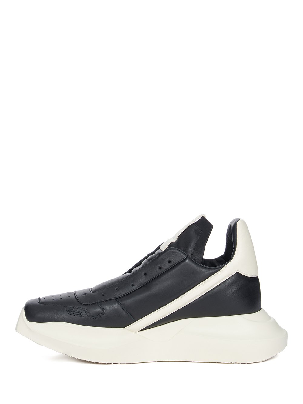 RICK OWENS FW23 LUXOR RUNWAY GETH RUNNER IN BLACK AND MILK FULL GRAIN CALF LEATHER