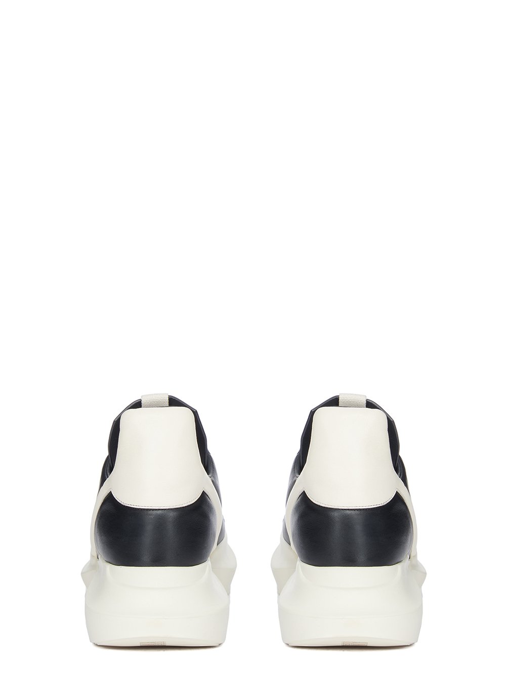 RICK OWENS FW23 LUXOR RUNWAY GETH RUNNER IN BLACK AND MILK FULL GRAIN CALF LEATHER