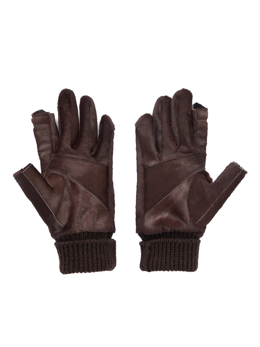 RICK OWENS FW23 LUXOR RUNWAY SHORT RIBCUFF GLOVES IN BROWN SHAVED CALF LEATHER