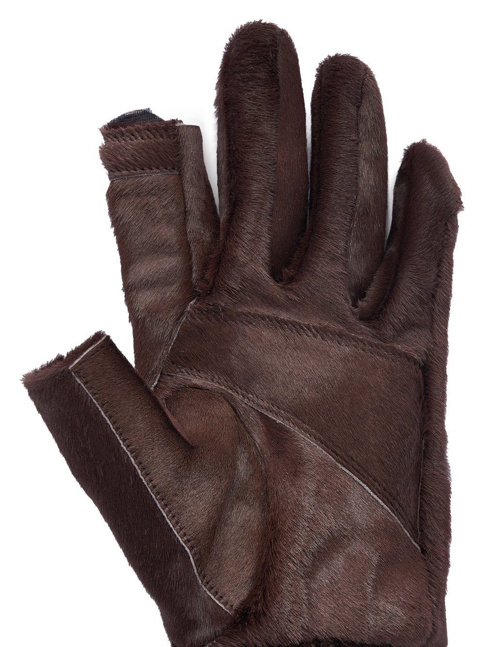 RICK OWENS FW23 LUXOR RUNWAY SHORT RIBCUFF GLOVES IN BROWN SHAVED CALF LEATHER