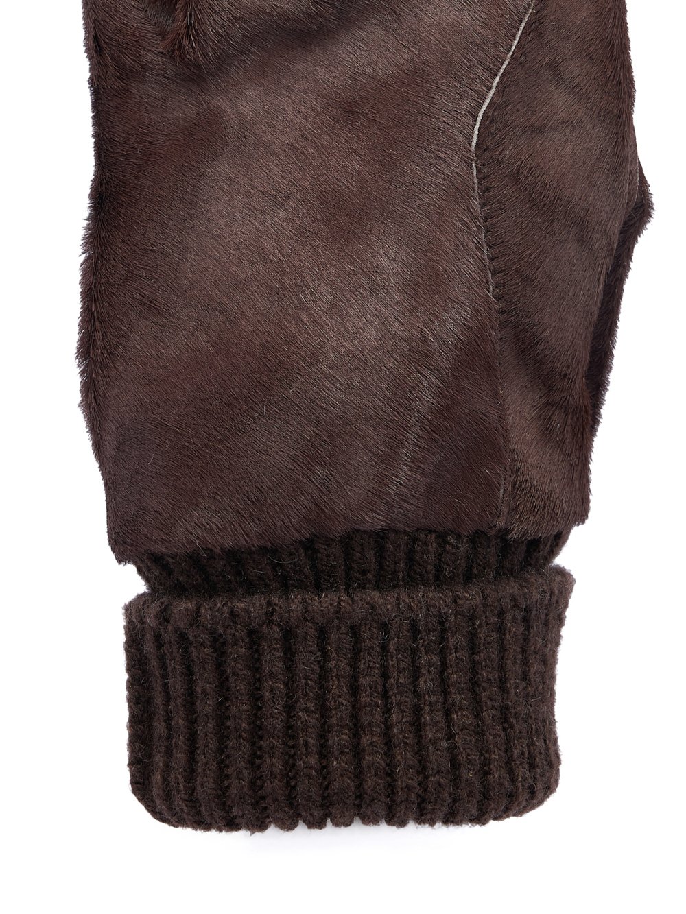 RICK OWENS FW23 LUXOR RUNWAY SHORT RIBCUFF GLOVES IN BROWN SHAVED CALF LEATHER