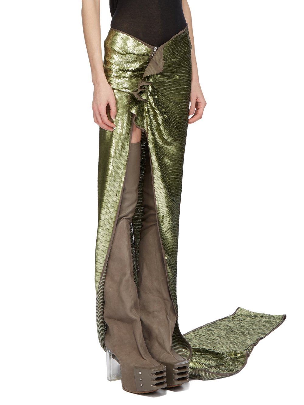 RICK OWENS FW23 LUXOR RUNWAY EDFU SKIRT RUNWAY LENGTH IN DUST AND ACID SEQUIN EMBROIDERED SILK CHIFFON