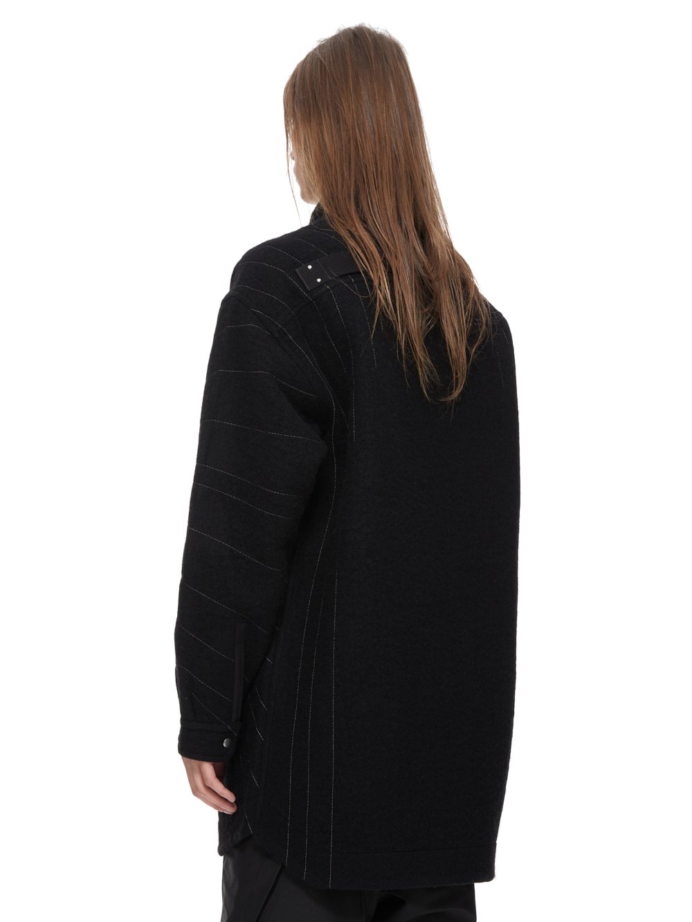 RICK OWENS FW23 LUXOR OVERSIZED OUTERSHIRT IN BLACK AND DUST RADIANCE EMBROIDERED BOILED WOOL 