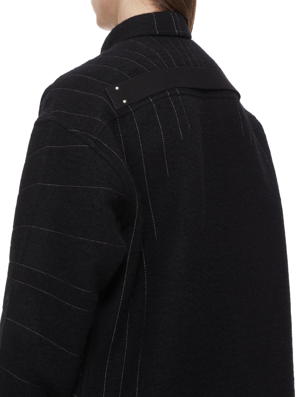 RICK OWENS FW23 LUXOR OVERSIZED OUTERSHIRT IN BLACK AND DUST RADIANCE EMBROIDERED BOILED WOOL 