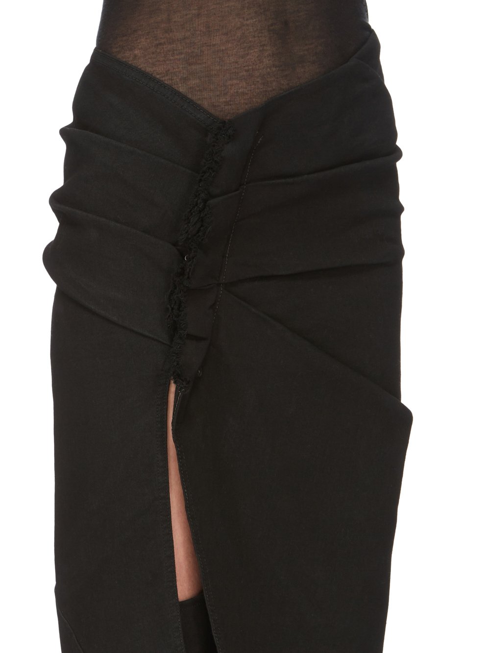 DRKSHDW FW23 LUXOR EDFU SKIRT KNEE IN BLACKETY BLACK STRETCH DENIM 