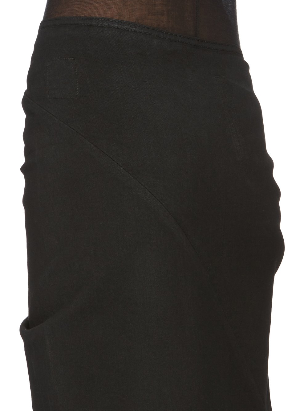 DRKSHDW FW23 LUXOR EDFU SKIRT KNEE IN BLACKETY BLACK STRETCH DENIM 