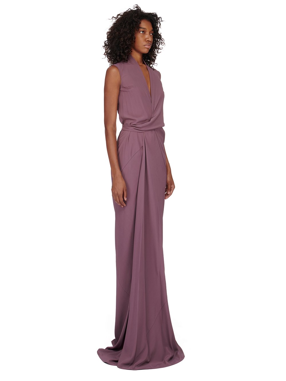 RICK OWENS FW23 LUXOR SL LONG WRAP GOWN IN AMETHYST PURPLE COCOON CREPE