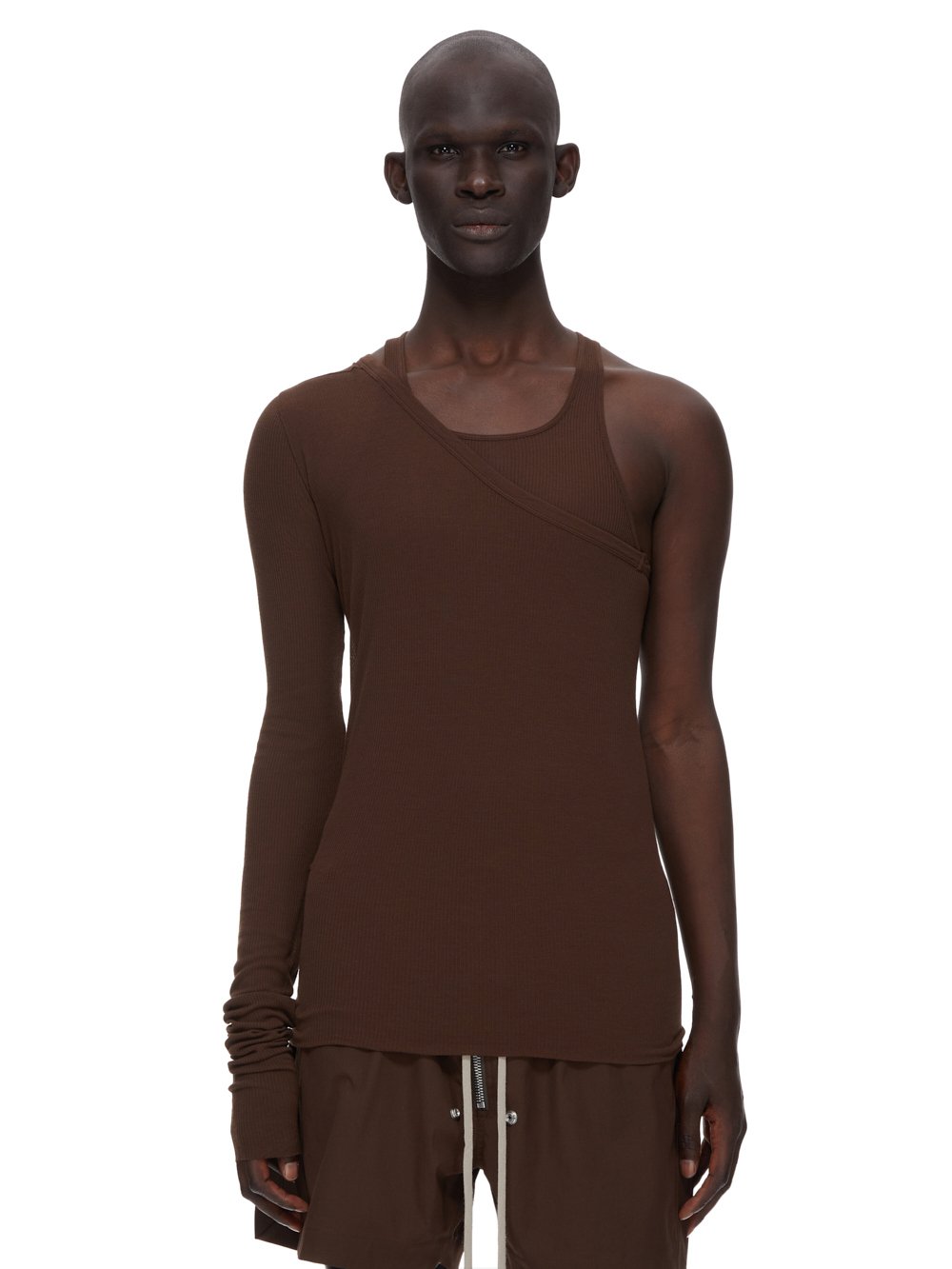 RICK OWENS FW23 LUXOR ZIGGY BANANA TANK IN BROWN VISCOSE SILK RIB JERSEY