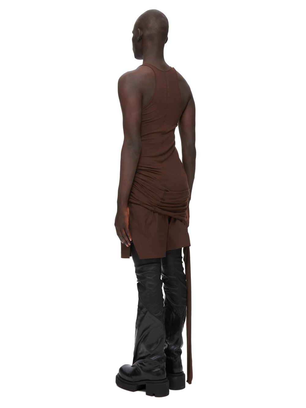 RICK OWENS FW23 LUXOR ZIGGY BANANA TANK IN BROWN VISCOSE SILK RIB JERSEY