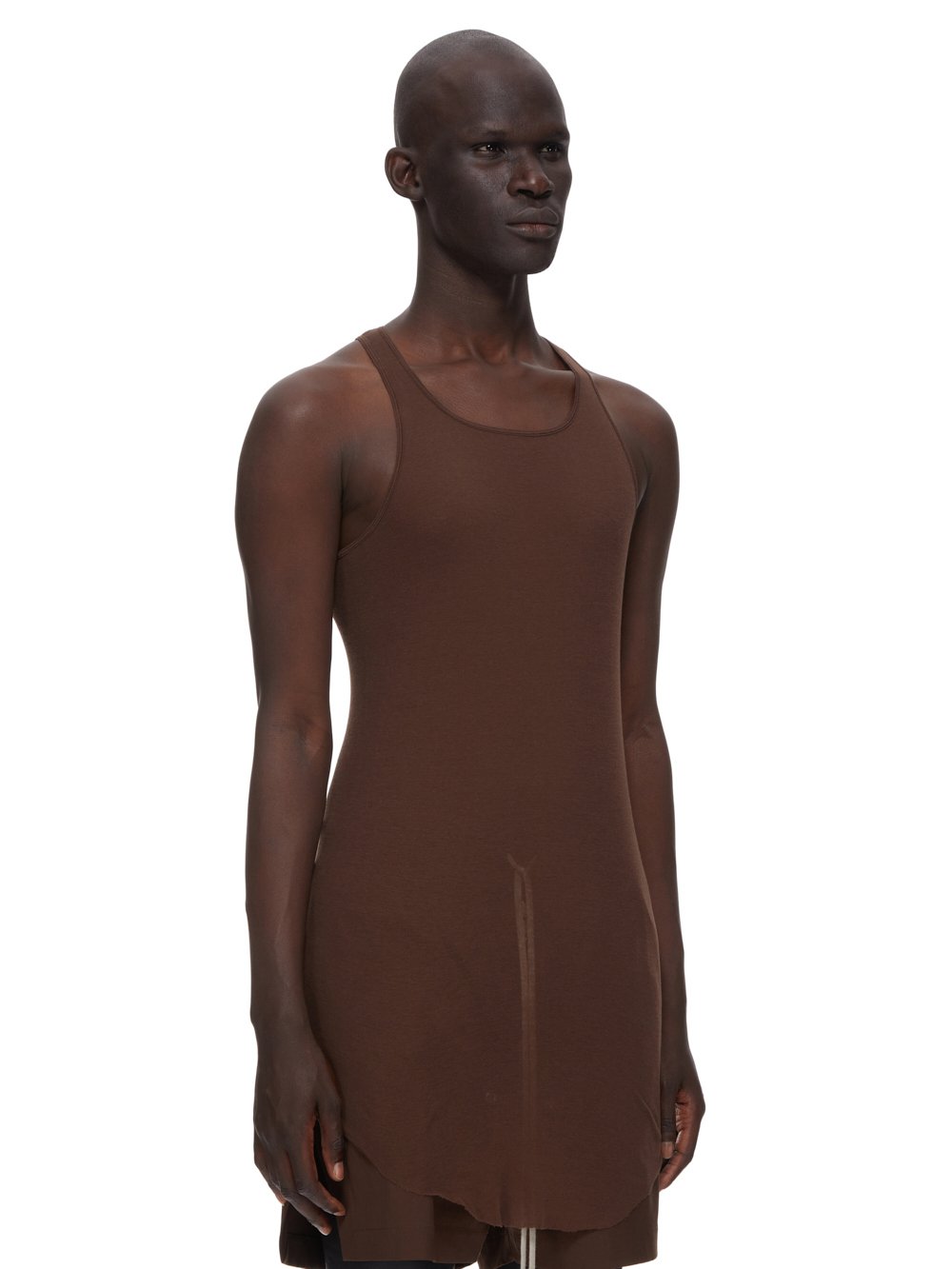 RICK OWENS FW23 LUXOR BASIC RIB TANK IN BROWN MINI RIB JERSEY