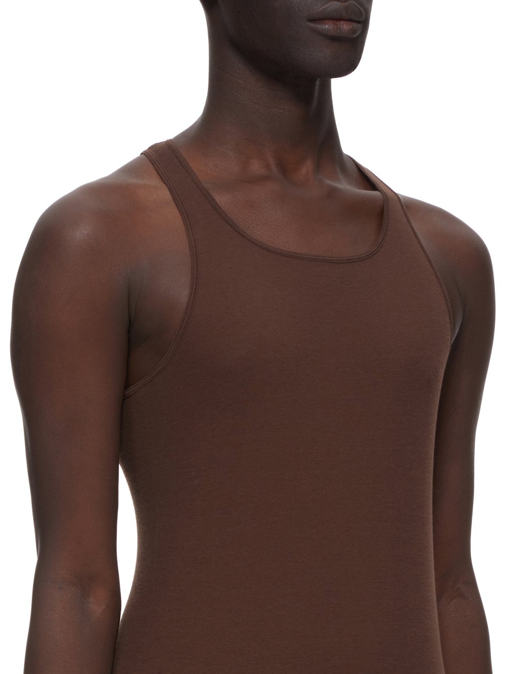 RICK OWENS FW23 LUXOR BASIC RIB TANK IN BROWN MINI RIB JERSEY