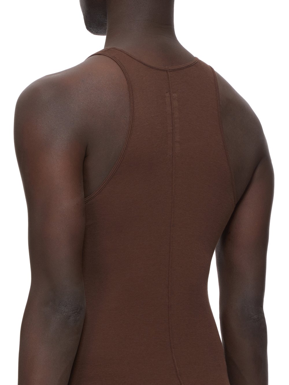 RICK OWENS FW23 LUXOR BASIC RIB TANK IN BROWN MINI RIB JERSEY