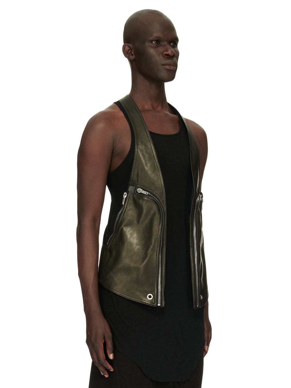 RICK OWENS FW23 LUXOR BAUHAUS VEST IN BLACK VEG NAPPA LAMB