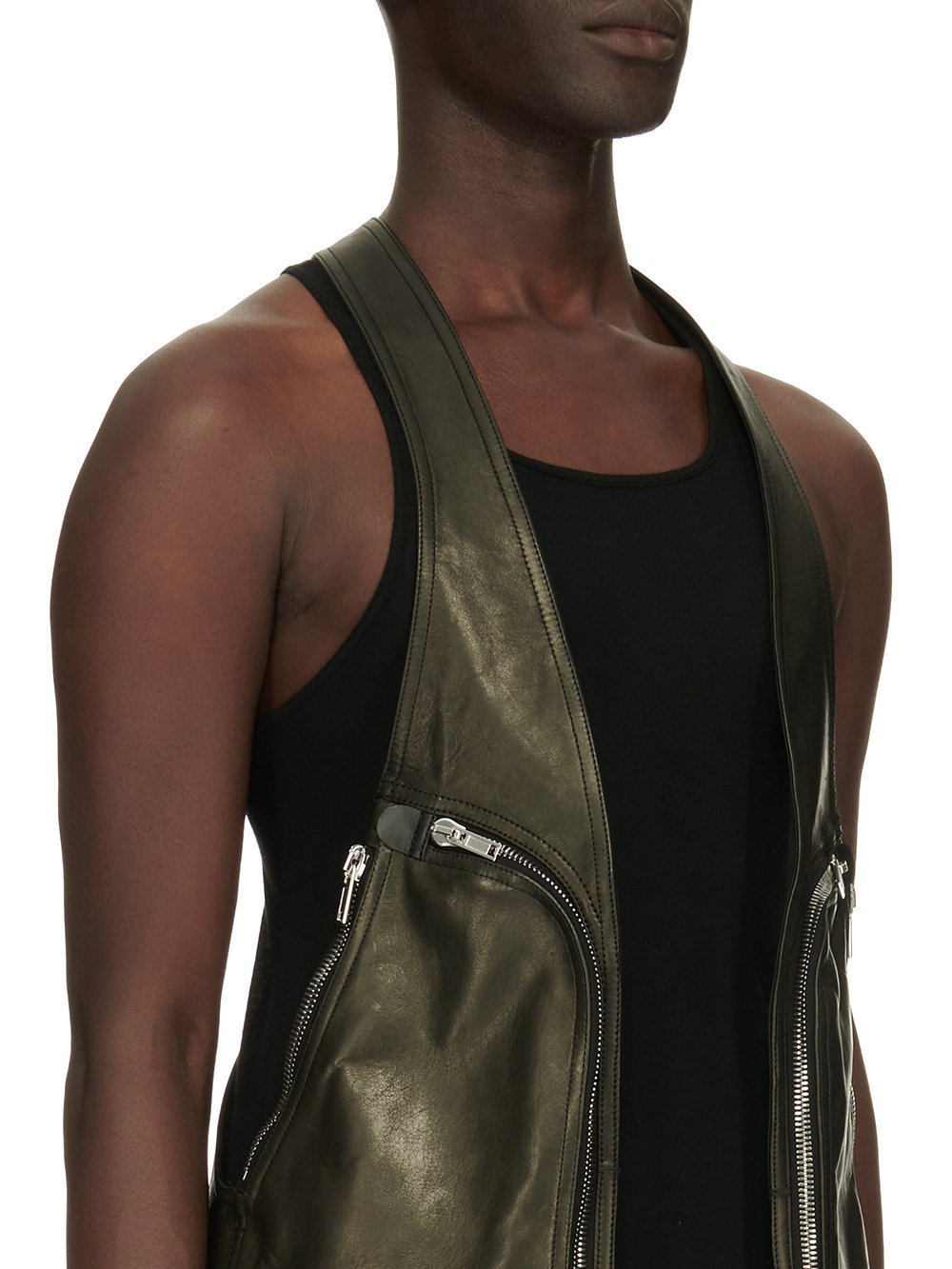 RICK OWENS FW23 LUXOR BAUHAUS VEST IN BLACK VEG NAPPA LAMB