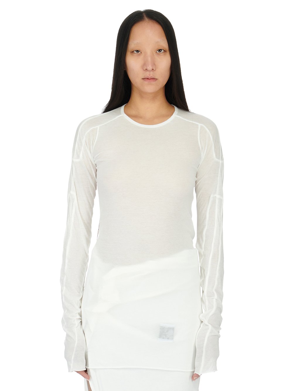 RICK OWENS FW23 LUXOR SCARIFICATION LS T IN MILK LIGHTWEIGHT COTTON GAUZE JERSEY 