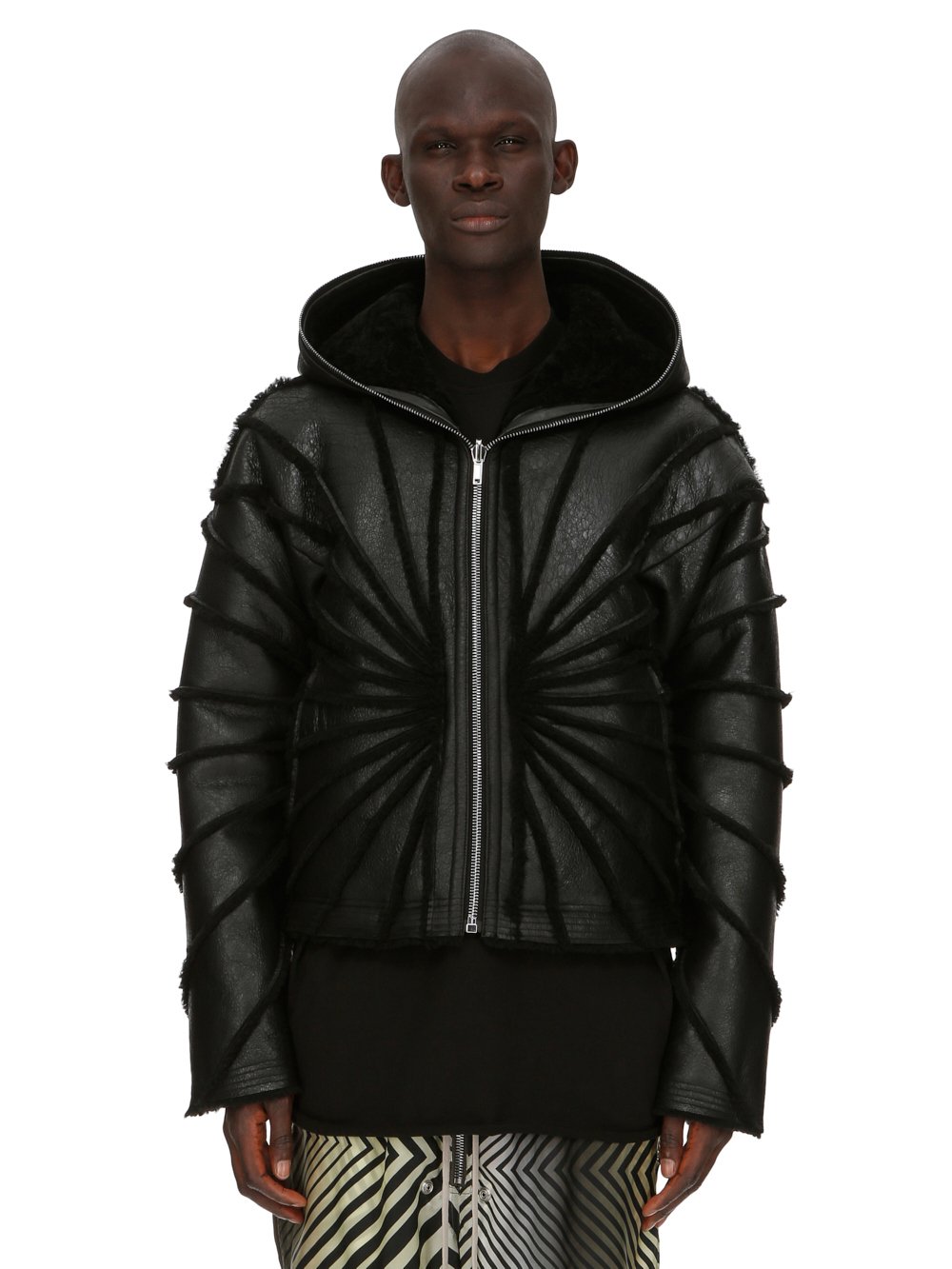 RICK OWENS FW23 LUXOR SEALED WINDBREAKER IN BLACK BUTTER LAMB SHEARLING RADIANCE