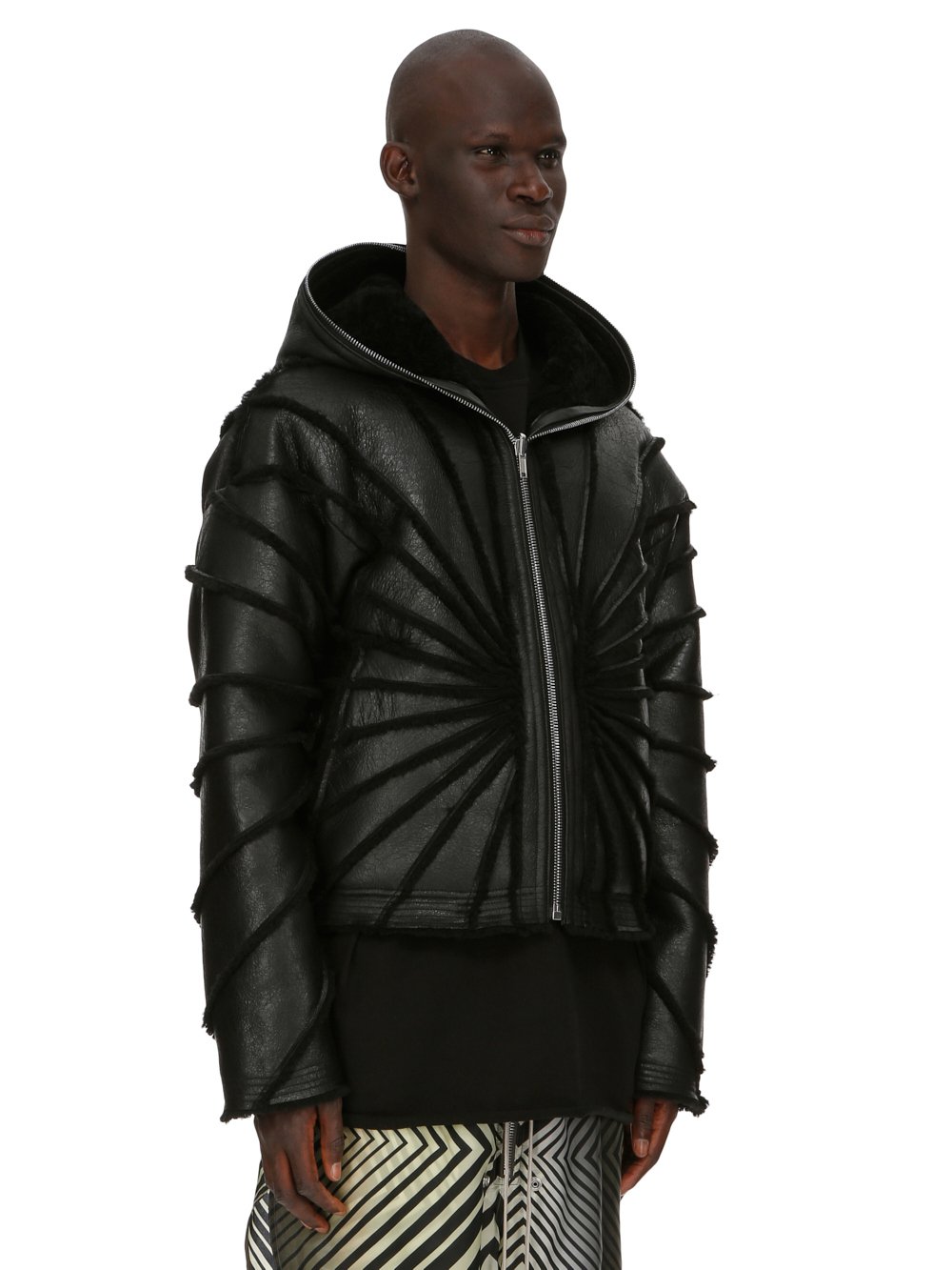 RICK OWENS FW23 LUXOR SEALED WINDBREAKER IN BLACK BUTTER LAMB SHEARLING RADIANCE