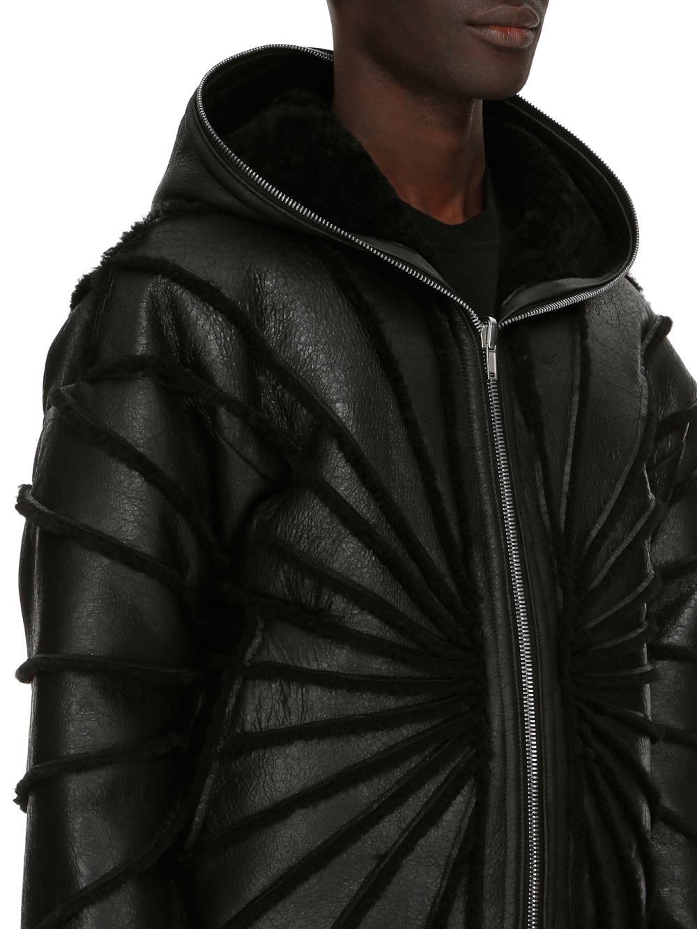 RICK OWENS FW23 LUXOR SEALED WINDBREAKER IN BLACK BUTTER LAMB SHEARLING RADIANCE