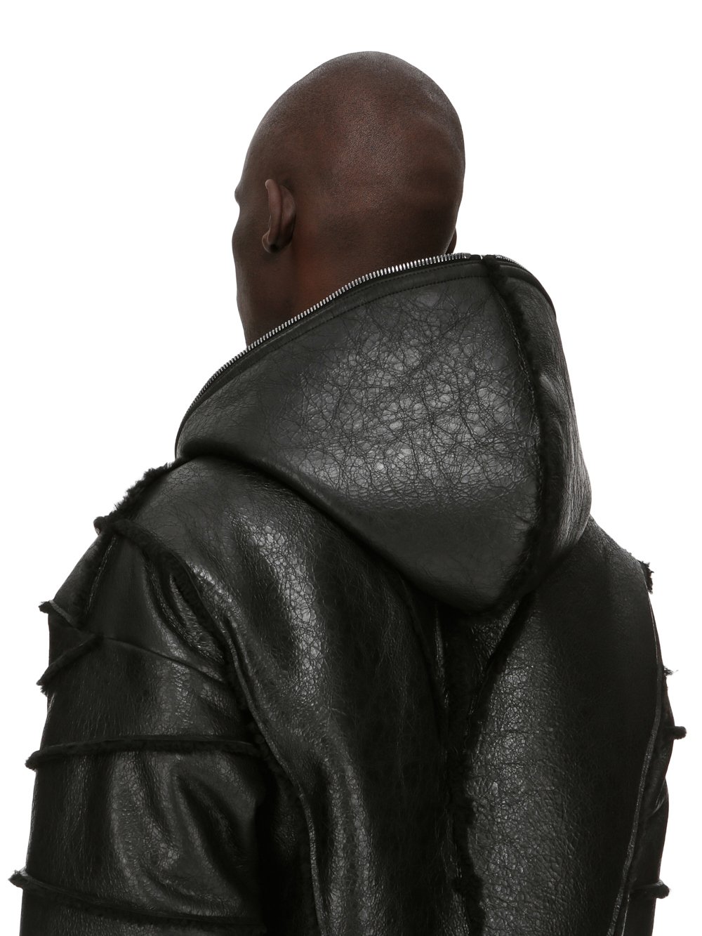 RICK OWENS FW23 LUXOR SEALED WINDBREAKER IN BLACK BUTTER LAMB SHEARLING RADIANCE