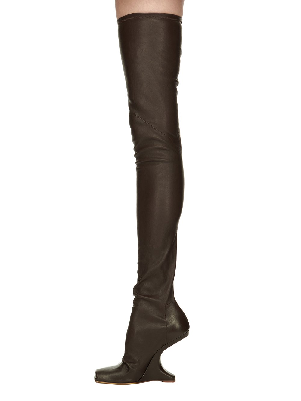 RICK OWENS FW23 LUXOR CANTILEVER 11 THIGH HIGH IN BROWN STRETCH LAMB LEATHER