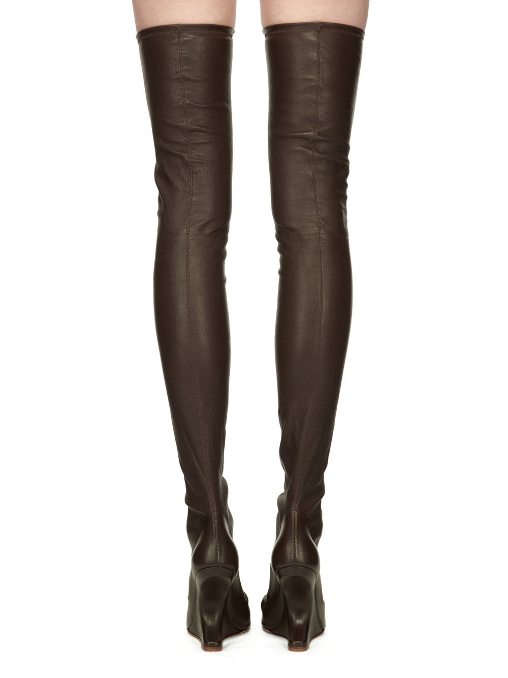 RICK OWENS FW23 LUXOR CANTILEVER 11 THIGH HIGH IN BROWN STRETCH LAMB LEATHER