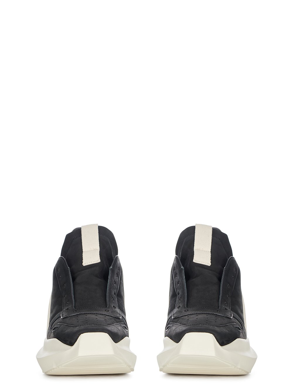 RICK OWENS FW23 LUXOR RUNWAY GETH RUNNER IN BLACK AND MILK GREYWOLF NUBUCK AND FULL GRAIN CALF LEATHER