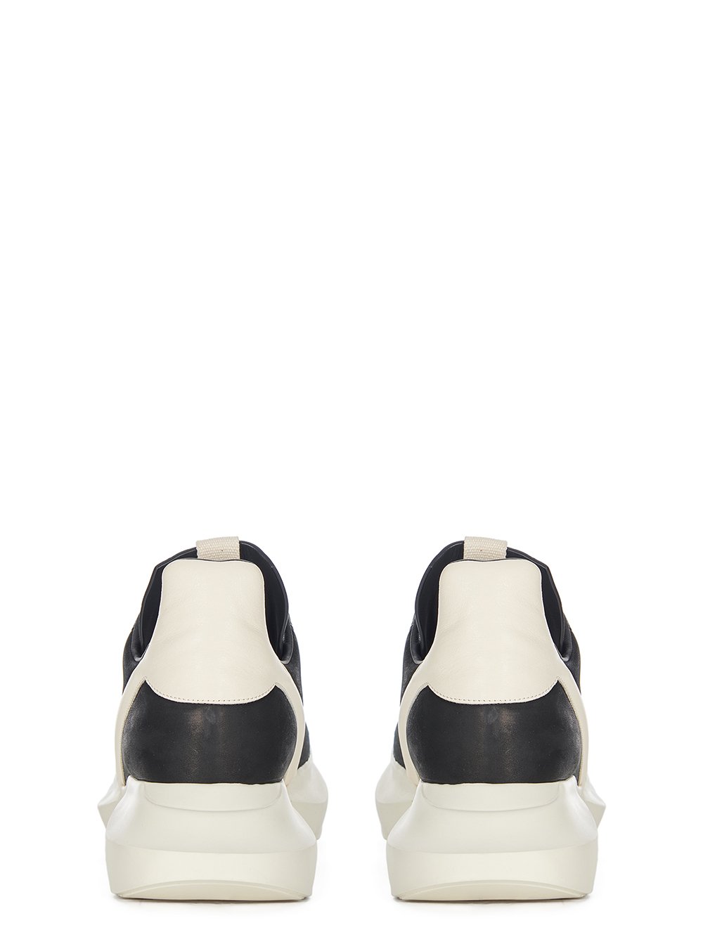 RICK OWENS FW23 LUXOR RUNWAY GETH RUNNER IN BLACK AND MILK GREYWOLF NUBUCK AND FULL GRAIN CALF LEATHER