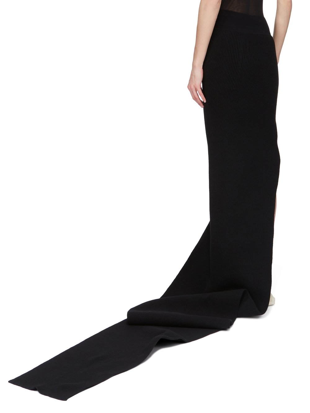 RICK OWENS FW23 LUXOR RUNWAY KNT EDFU SKIRT IN BLACK HEAVY RIB RECYCLED CASHMERE