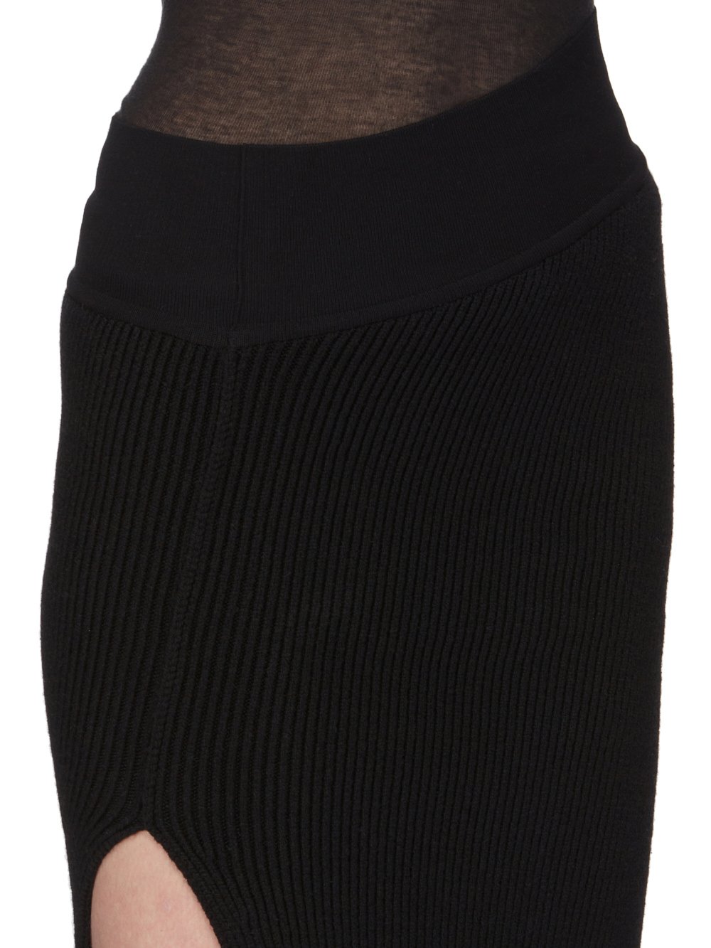 RICK OWENS FW23 LUXOR RUNWAY KNT EDFU SKIRT IN BLACK HEAVY RIB RECYCLED CASHMERE