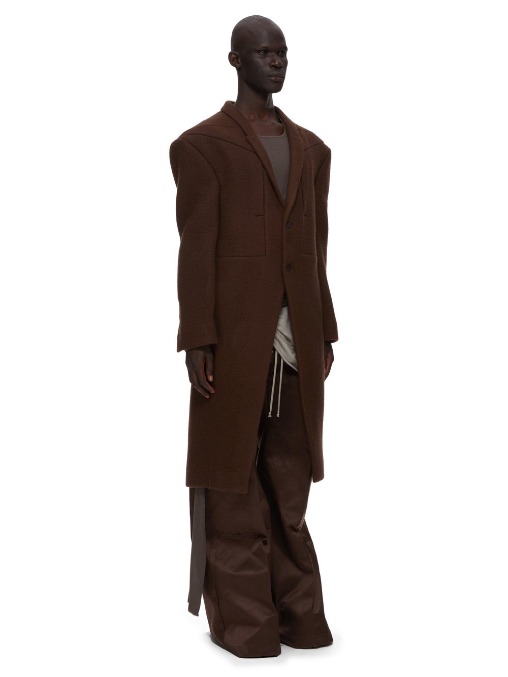 RICK OWENS FW23 LUXOR SOFT JUMBO TATLIN COAT IN BROWN BOILED WOOL