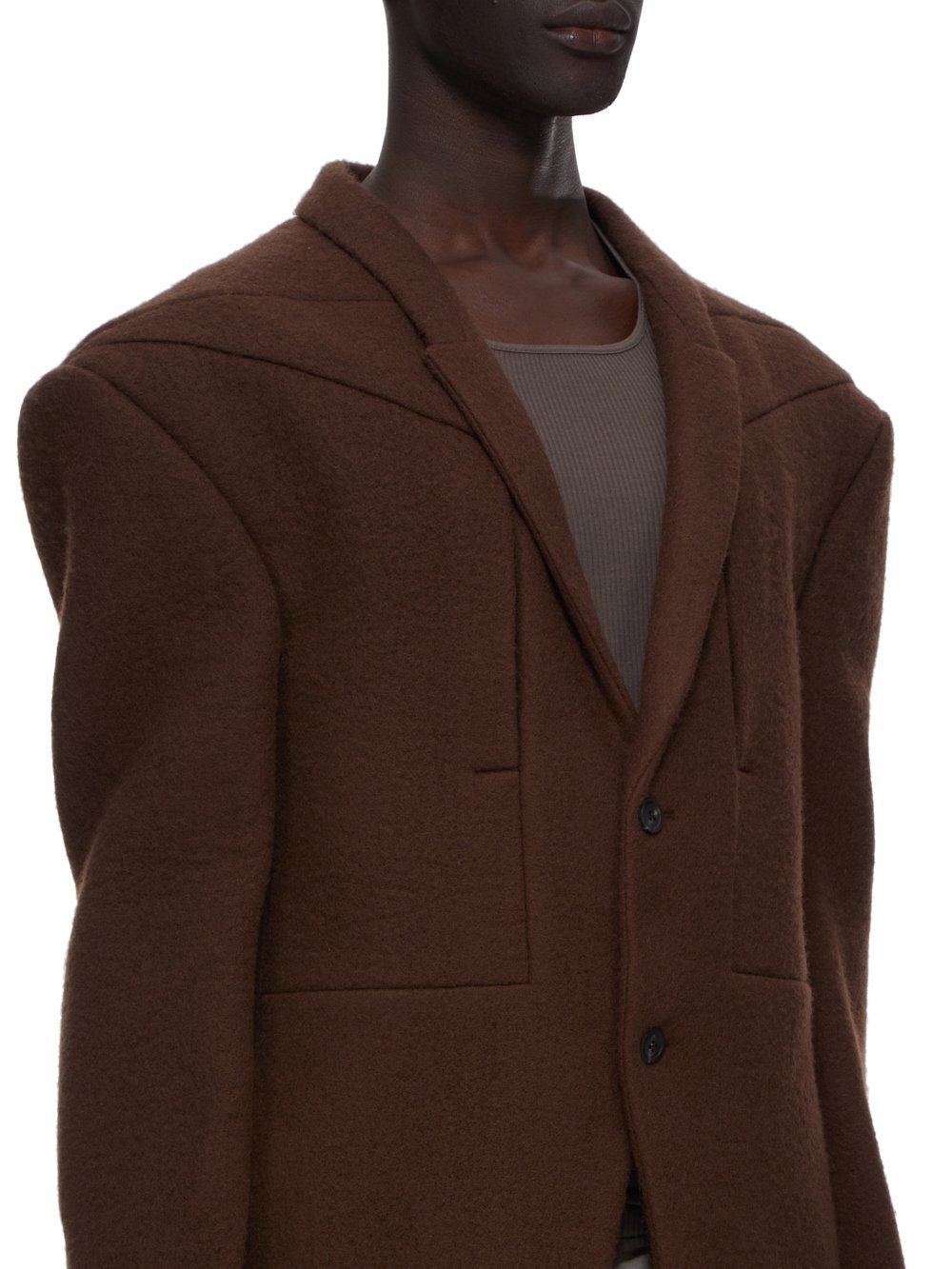 RICK OWENS FW23 LUXOR SOFT JUMBO TATLIN COAT IN BROWN BOILED WOOL