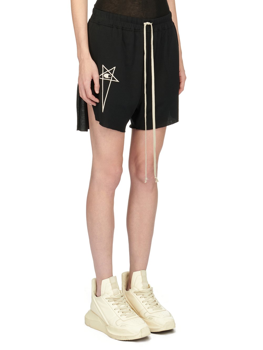 CHAMPION X RICK OWENS DOLPHIN BOXERS IN BLACK MEDIUM WEIGHT COTTON JERSEY 