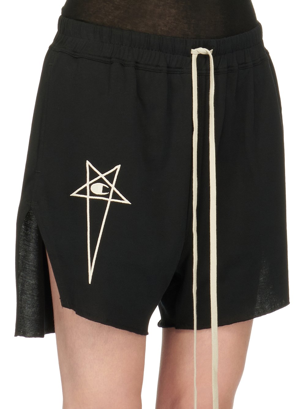 CHAMPION X RICK OWENS DOLPHIN BOXERS IN BLACK MEDIUM WEIGHT COTTON JERSEY 