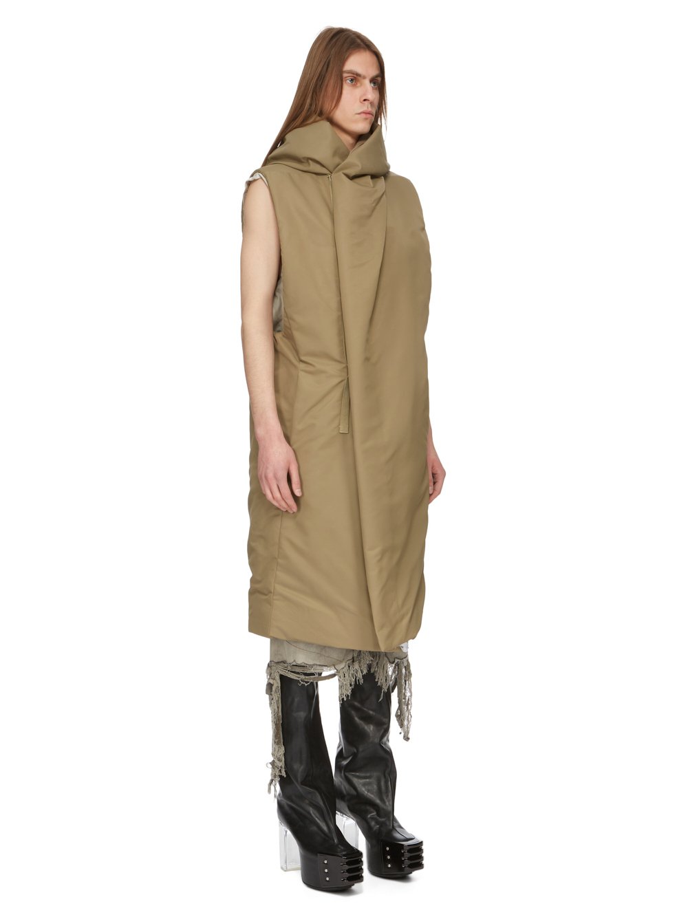 RICK OWENS FW23 LUXOR RUNWAY HOODED LINER IN PALE GREEN RECYCLED BOMBER