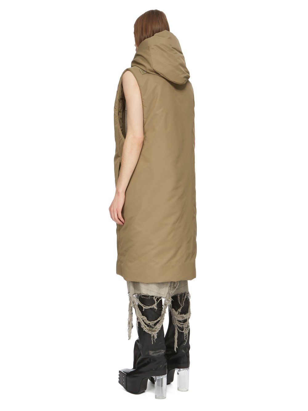 RICK OWENS FW23 LUXOR RUNWAY HOODED LINER IN PALE GREEN RECYCLED BOMBER