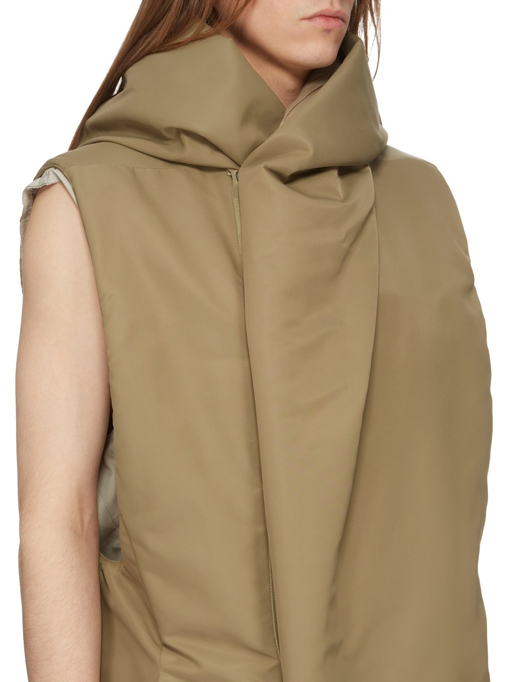 RICK OWENS FW23 LUXOR RUNWAY HOODED LINER IN PALE GREEN RECYCLED BOMBER