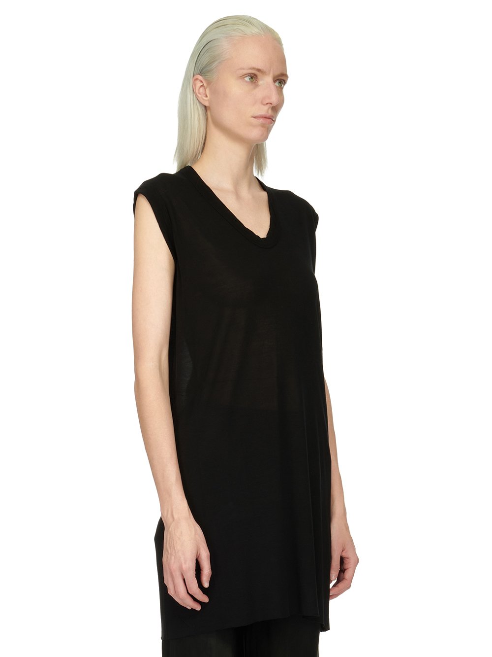 RICK OWENS FOREVER BASIC SL T IN BLACK VISCOSE SILK JERSEY